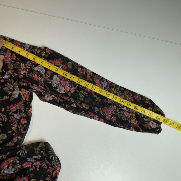 Womens Black Floral Shift Dress Sheer Neckline Sleeves Boho Whimsigoth Sz M - Picture 10 of 10
